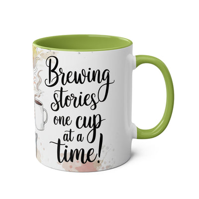 Whimsical Two-Tone Coffee Mug - "Brewing Stories" - Perfect for Book Lovers