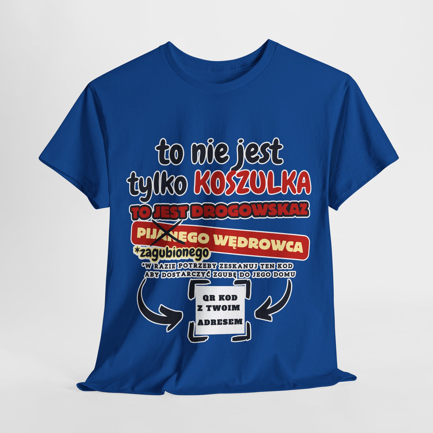 Unisex Zabawny T-Shirt Pijany Wędrowiec z własnym QR Code