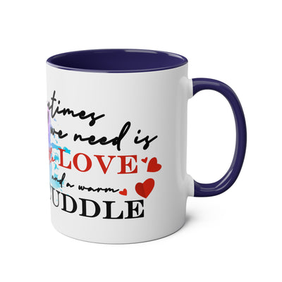 Cute Two-Tone Love & Cuddle Coffee Mug | 11oz Heart Design