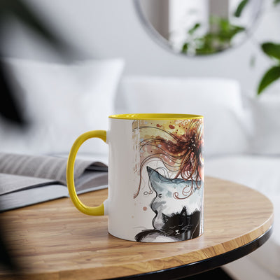 Whimsical Cat Lover's Two-Tone Coffee Mug - 11oz Artistic Design