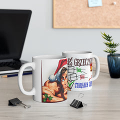 Kubek „Byłeś grzeczny?” – zabawny świąteczny kubek z Mikołajem | Prezent na Święta | Biały ceramiczny kubek na kawę i herbatę