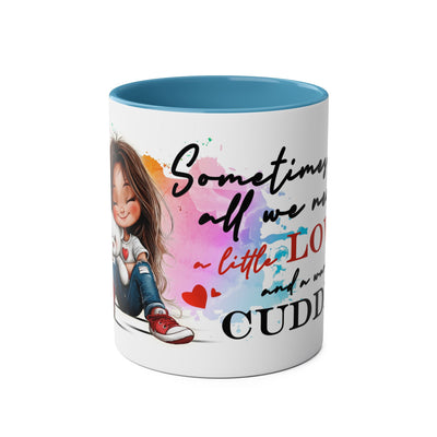 Cute Two-Tone Love & Cuddle Coffee Mug | 11oz Heart Design