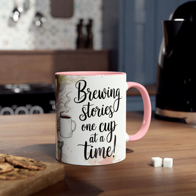 Whimsical Two-Tone Coffee Mug - "Brewing Stories" - Perfect for Book Lovers
