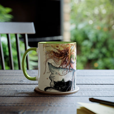 Whimsical Cat Lover's Two-Tone Coffee Mug - 11oz Artistic Design
