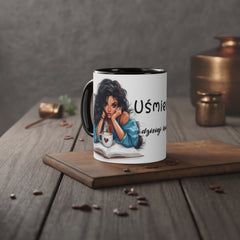 Dwukolorowy kubek "Uśmiechnij się" 💋 | Stylowy kubek z grafiką | 5 kolorów do wyboru 🎨☕