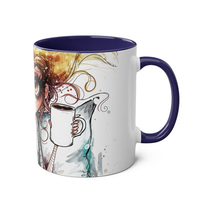Whimsical Cat Lover's Two-Tone Coffee Mug - 11oz Artistic Design