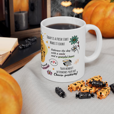 Morning Mindset Afirmation White Coffee Mug, 11/15oz