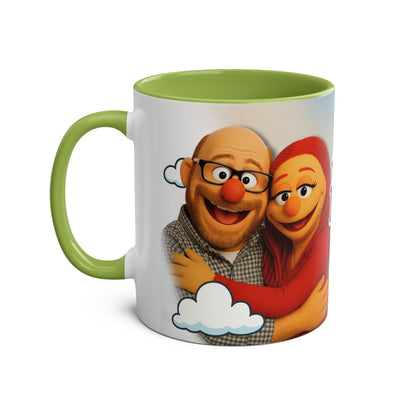 Fun Two-Tone Coffee Mug with Muppet Design - Personalised from Photo. 11 oz