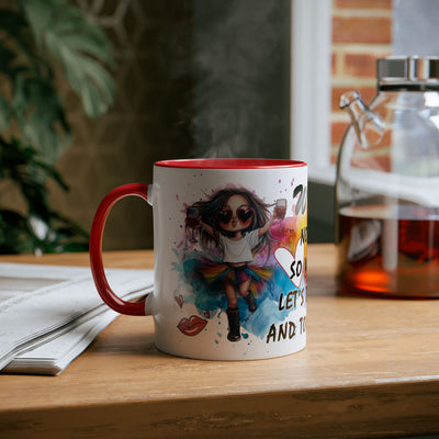 Colorful Wine Lover's Mug - "Let's Drink!" Art Design - Perfect Gift for Celebrations  Two-Tone Ceramic Mug