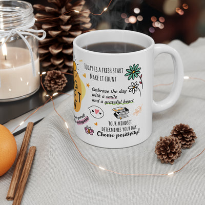 Morning Mindset Afirmation White Coffee Mug, 11/15oz