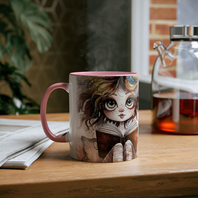 Whimsical Two-Tone Coffee Mug - "Brewing Stories" - Perfect for Book Lovers