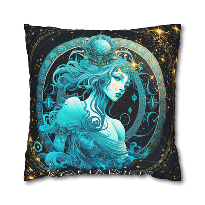 Astrology-Inspired Square Poly Canvas Pillowcase - Aquarius Zodiac Decor for Dreamy Spaces