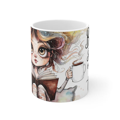 Whimsical Reading Girl Ceramic Coffee Mug - Perfect for Book Lovers | 11oz & 15oz Sizes