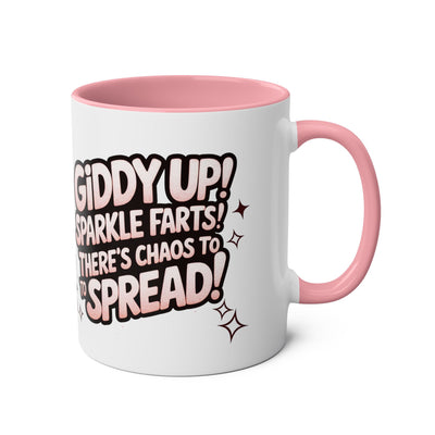 Giddy Sparkle Two-Tone Coffee Mug | 11oz Unicorn & Cat Design