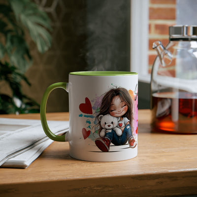 Cute Two-Tone Love & Cuddle Coffee Mug | 11oz Heart Design