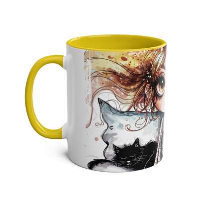 Whimsical Cat Lover's Two-Tone Coffee Mug - 11oz Artistic Design