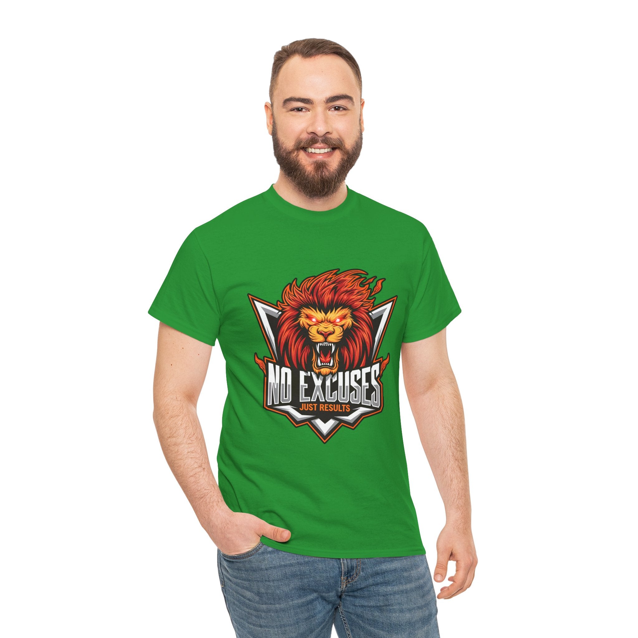 Motivational Lion Graphic Tee - 'No Excuses, Just Results'