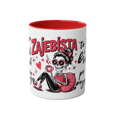 Funny Two-Tone Coffee Mug - 'Jestem tak Zajebista' Design for Coffee Lovers