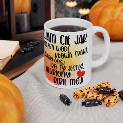 Kocham Cię jak..Biały Kubek Ceramiczny/Dwa Rozmiary