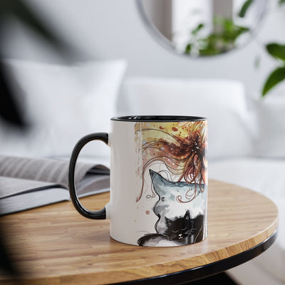 Whimsical Cat Lover's Two-Tone Coffee Mug - 11oz Artistic Design