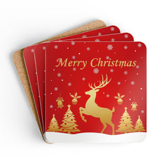 Christmas Cork Coaster Set of 4, Festive Drink Coasters, Holiday Home Decor, Gift for Friends, Winter Celebrations