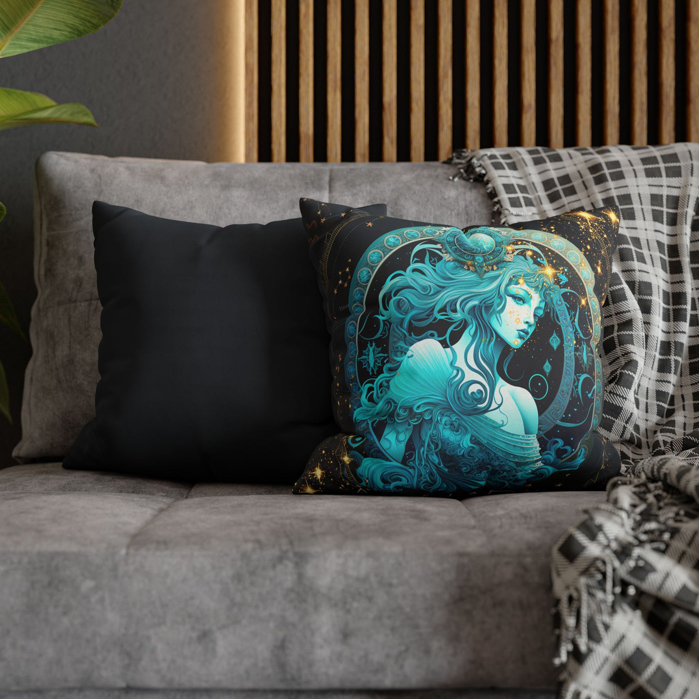 Astrology-Inspired Square Poly Canvas Pillowcase - Aquarius Zodiac Decor for Dreamy Spaces