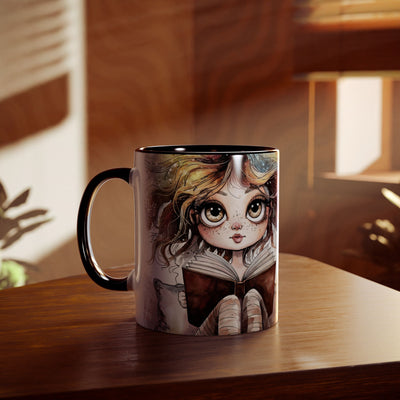 Whimsical Two-Tone Coffee Mug - "Brewing Stories" - Perfect for Book Lovers
