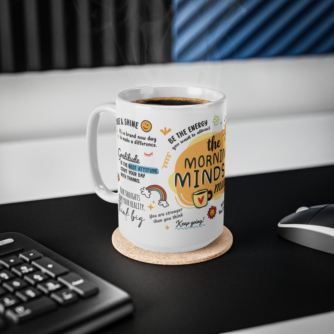 Morning Mindset Afirmation White Coffee Mug, 11/15oz