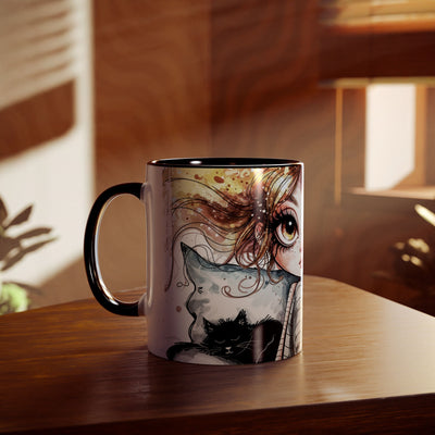 Whimsical Cat Lover's Two-Tone Coffee Mug - 11oz Artistic Design