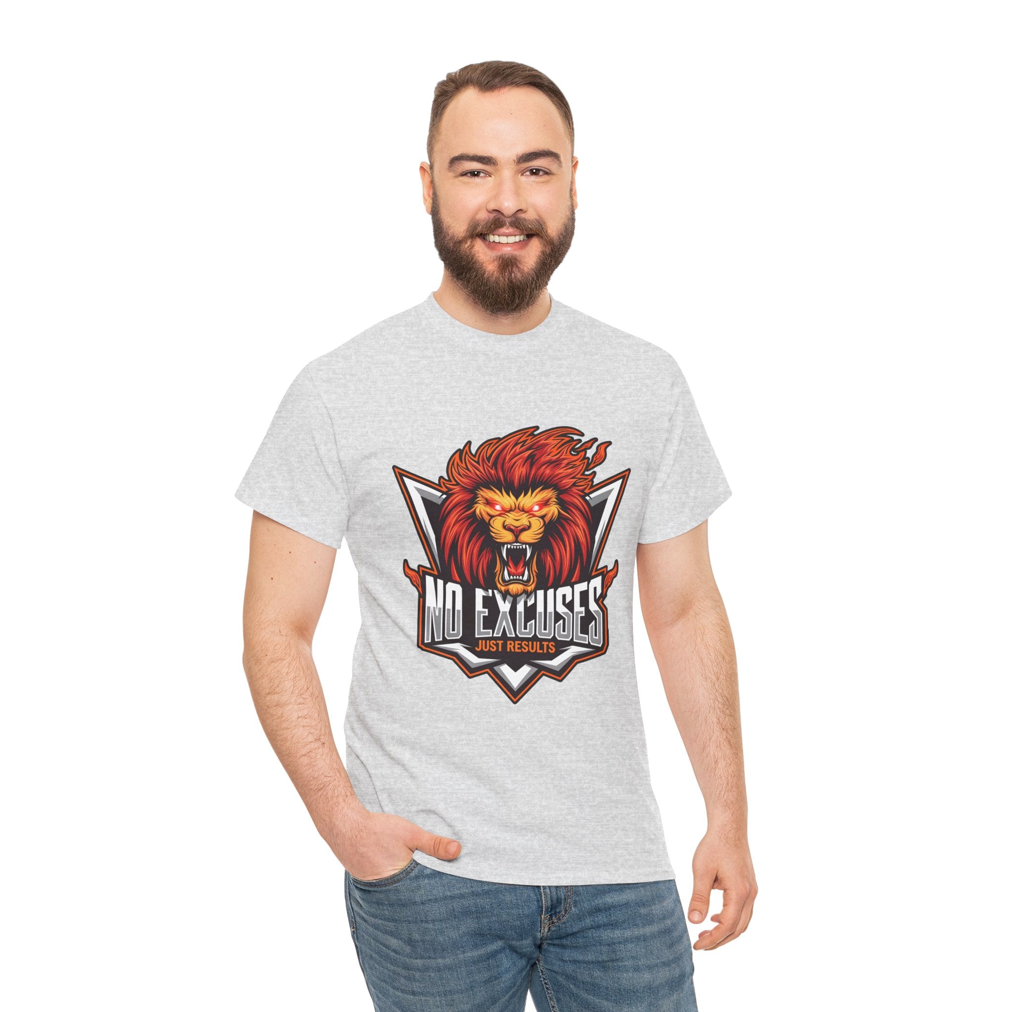 Motivational Lion Graphic Tee - 'No Excuses, Just Results'