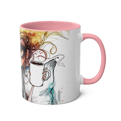 Whimsical Cat Lover's Two-Tone Coffee Mug - 11oz Artistic Design
