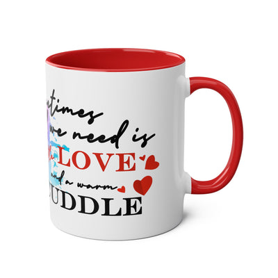 Cute Two-Tone Love & Cuddle Coffee Mug | 11oz Heart Design