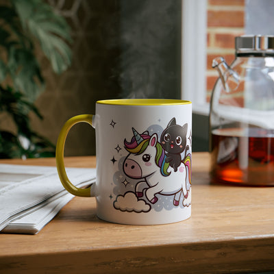 Giddy Sparkle Two-Tone Coffee Mug | 11oz Unicorn & Cat Design