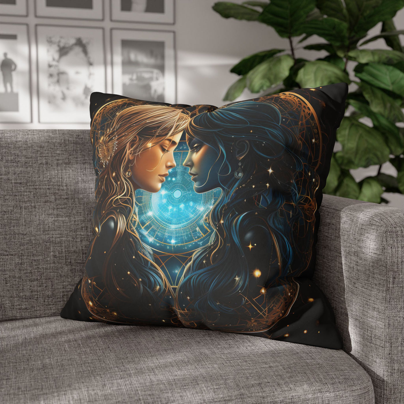 Gemini Zodiac Pillowcase - Mystical Portraits Decorative Cushion Cover