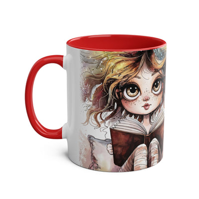 Whimsical Two-Tone Coffee Mug - "Brewing Stories" - Perfect for Book Lovers