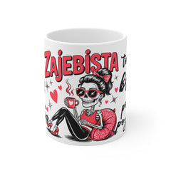 Kubek ceramiczny 330 ml – „Jestem tak zajebista, że jak mnie skremują to tylko brokat po mnie pozostanie” | humorystyczny nadruk