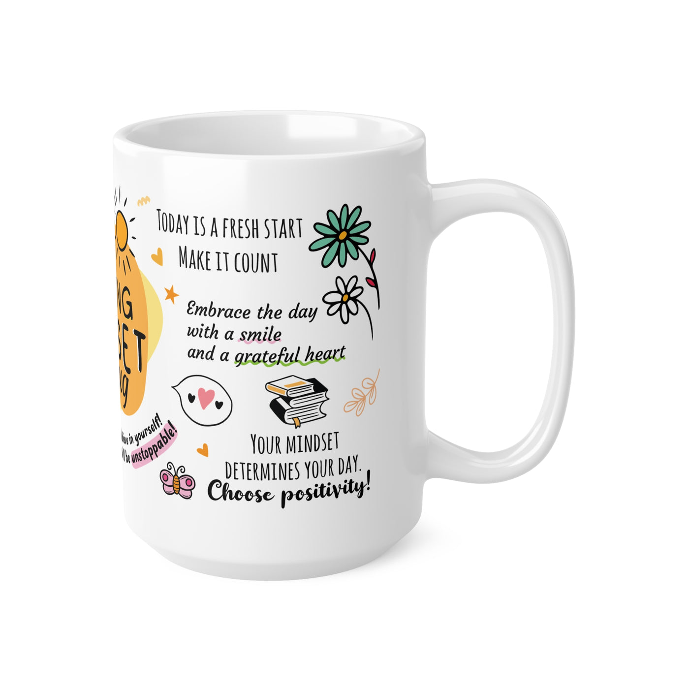 Morning Mindset Afirmation White Coffee Mug, 11/15oz
