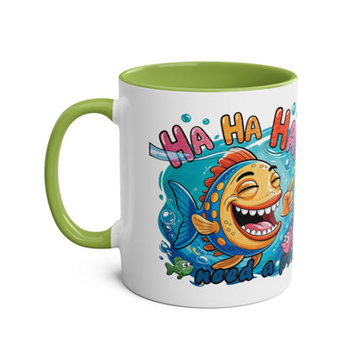 Coffee Mug - Humorous Fish-Themed Two-Tone Design, 11oz