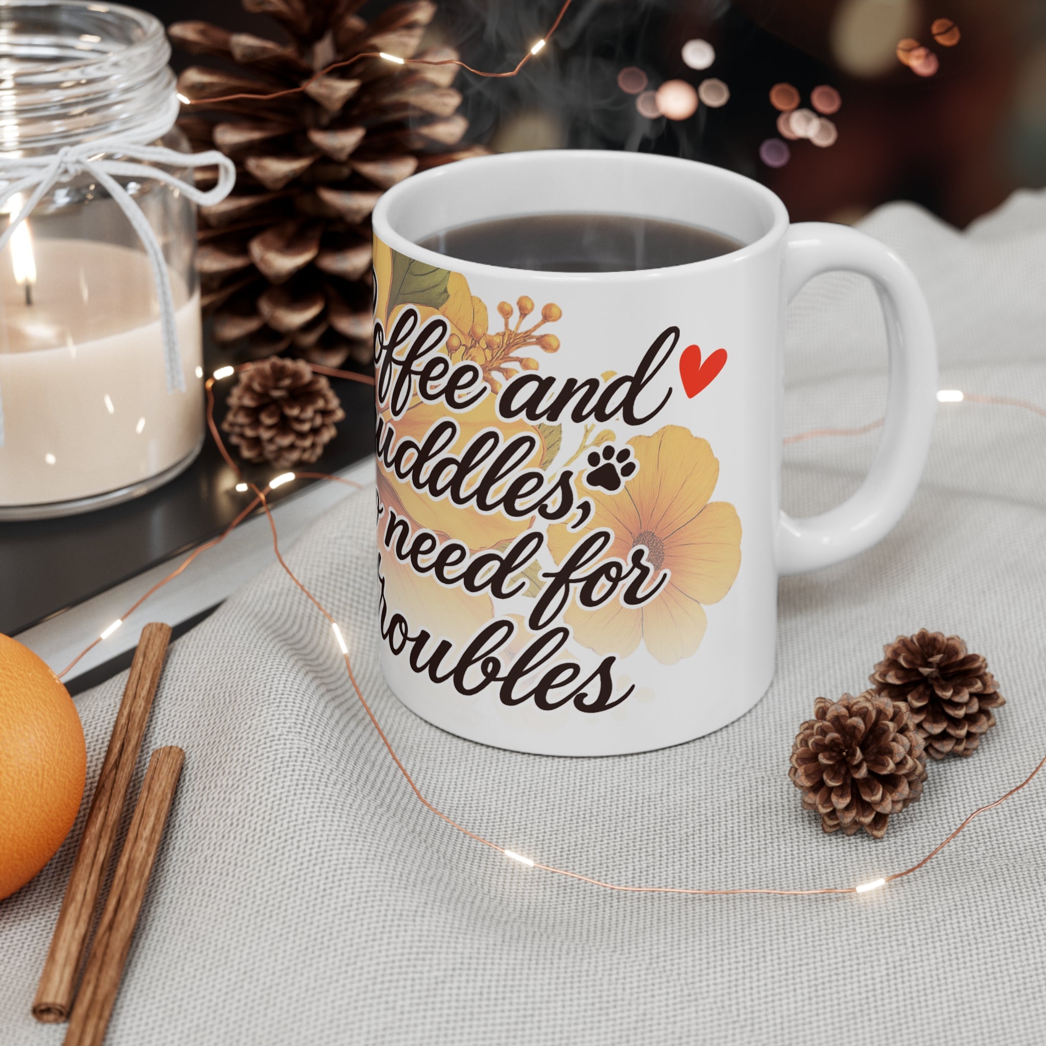 Coffee Lovers Ceramic Mug, Cute Dog Design, Coffee & Cuddles, Gift for Animal Lovers, Fun Pet-Themed Cup, 11oz & 15oz