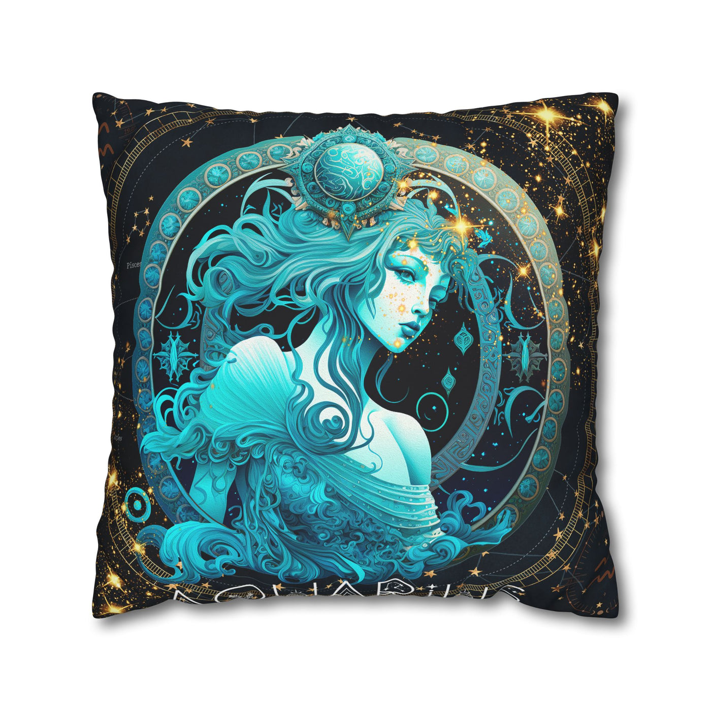 Astrology-Inspired Square Poly Canvas Pillowcase - Aquarius Zodiac Decor for Dreamy Spaces