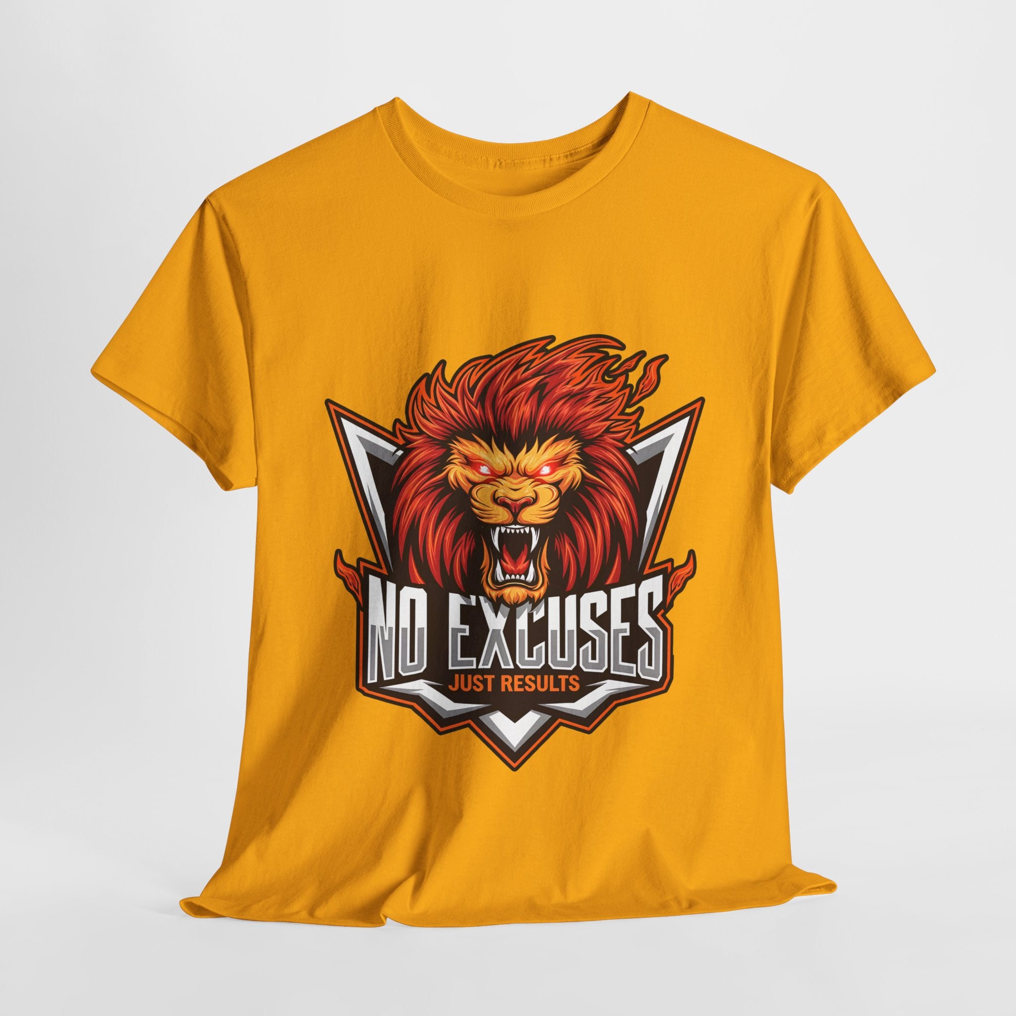 Motivational Lion Graphic Tee - 'No Excuses, Just Results'