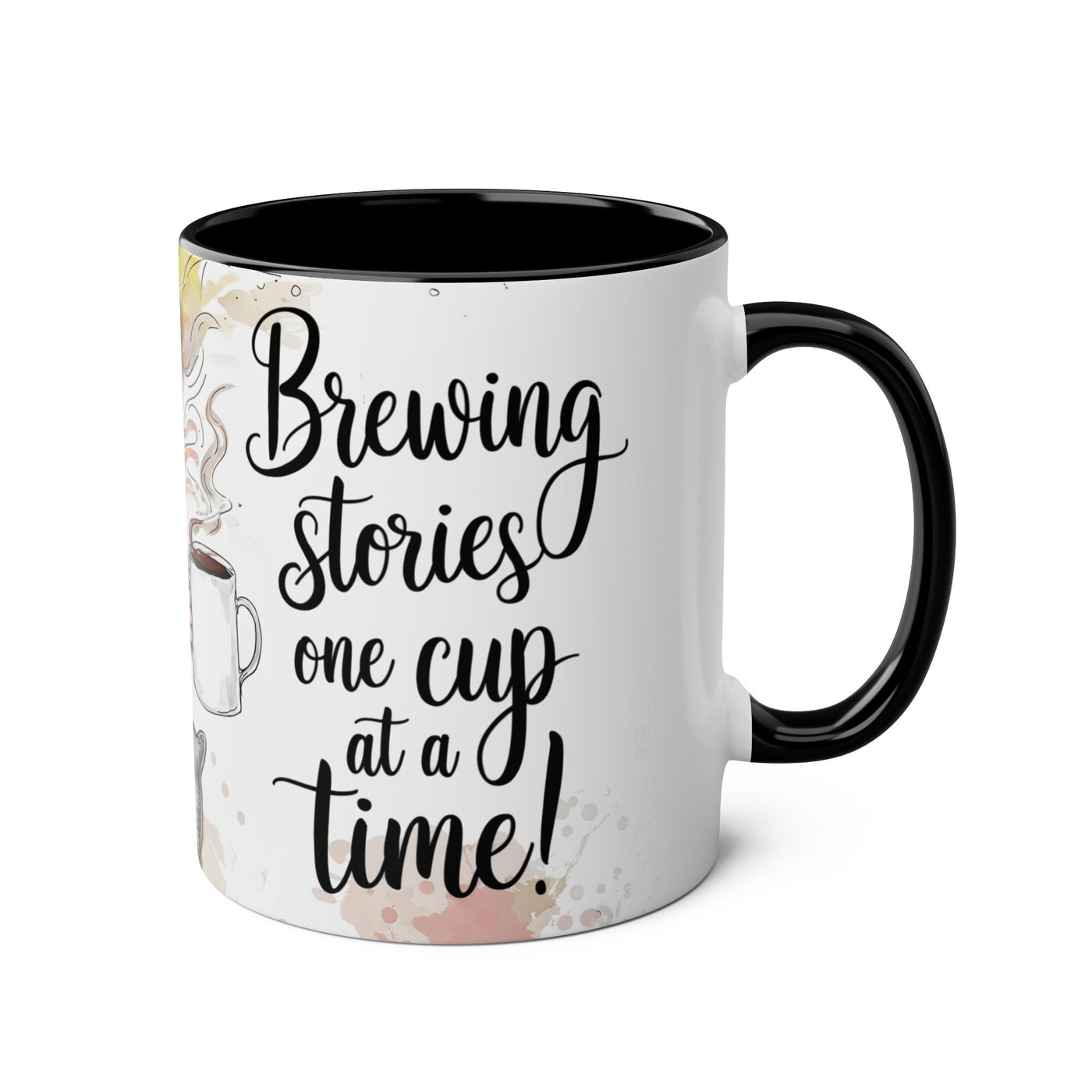 Whimsical Two-Tone Coffee Mug - "Brewing Stories" - Perfect for Book Lovers