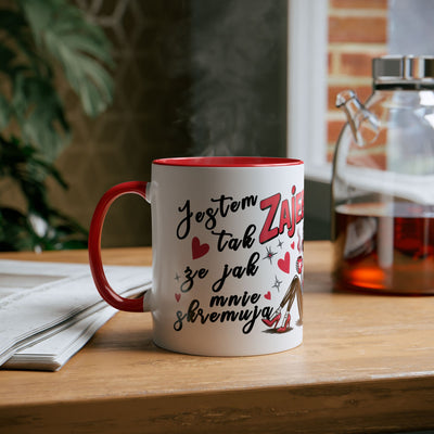 Funny Two-Tone Coffee Mug - 'Jestem tak Zajebista' Design for Coffee Lovers