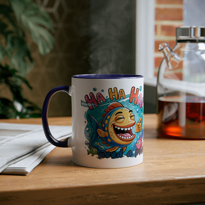 Coffee Mug - Humorous Fish-Themed Two-Tone Design, 11oz