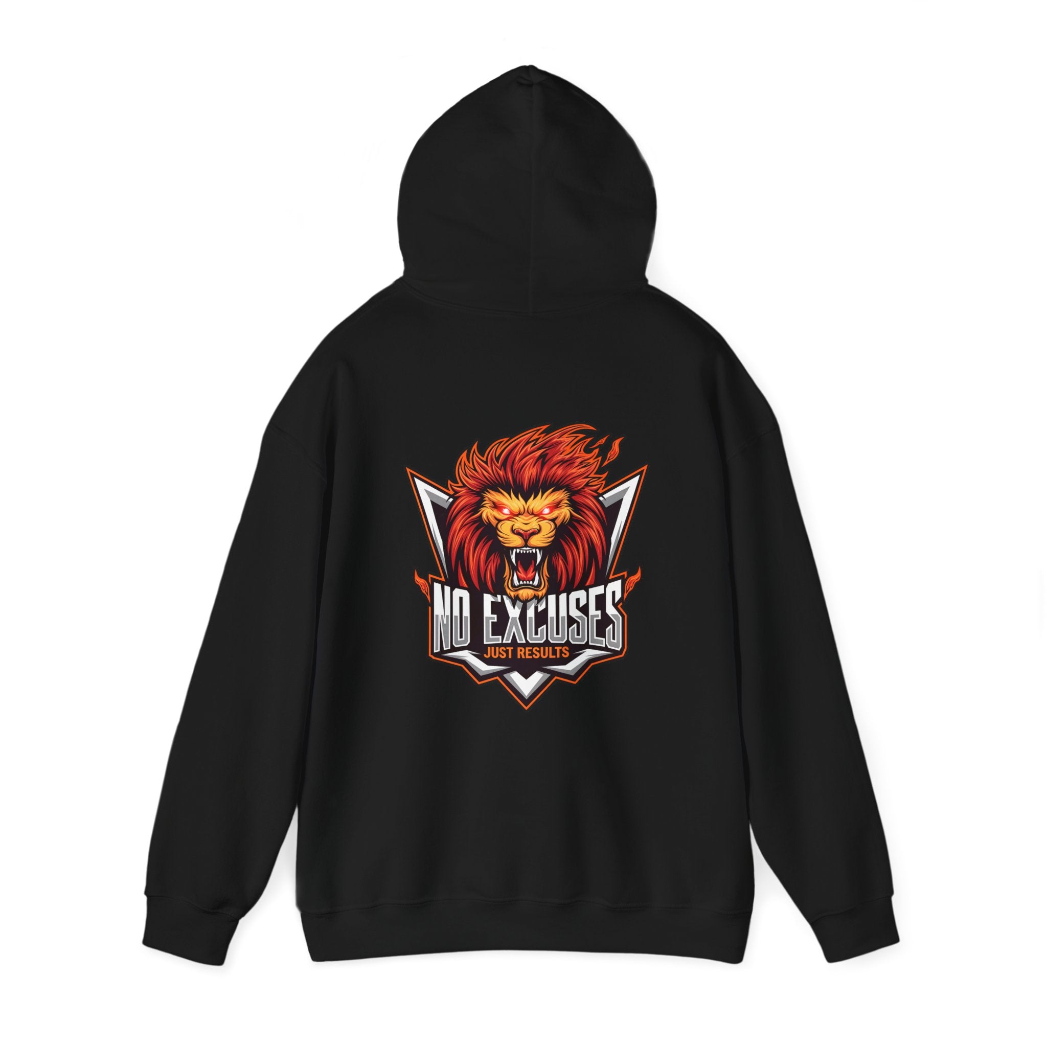 No Excuses Lion Graphic Hoodie - Motivational Unisex Heavy Blend Pullover for Fitness Enthusiasts