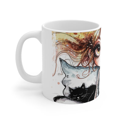 Whimsical Cat Lover Coffee Mug - 11oz & 15oz Ceramic Cups