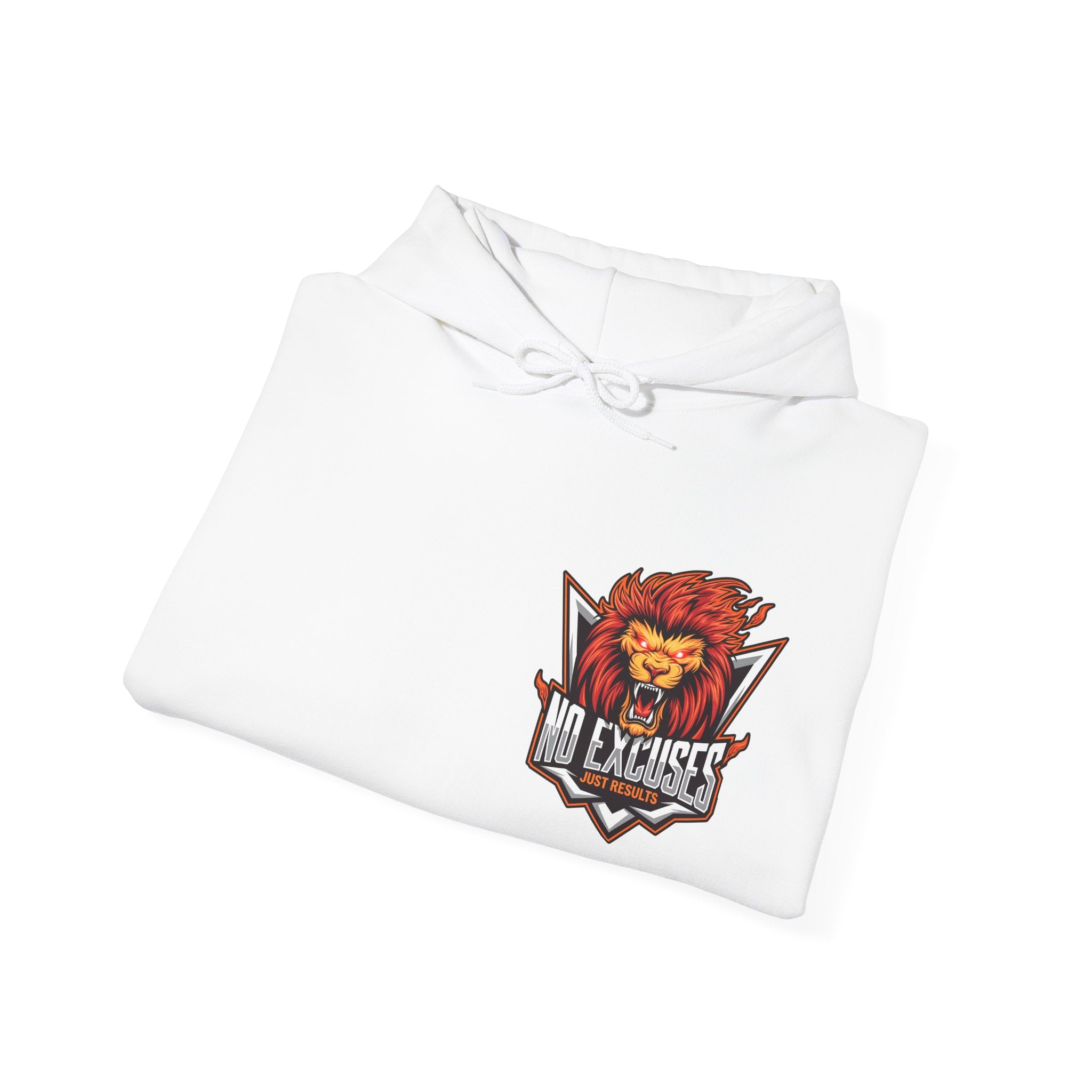 No Excuses Lion Graphic Hoodie - Motivational Unisex Heavy Blend Pullover for Fitness Enthusiasts