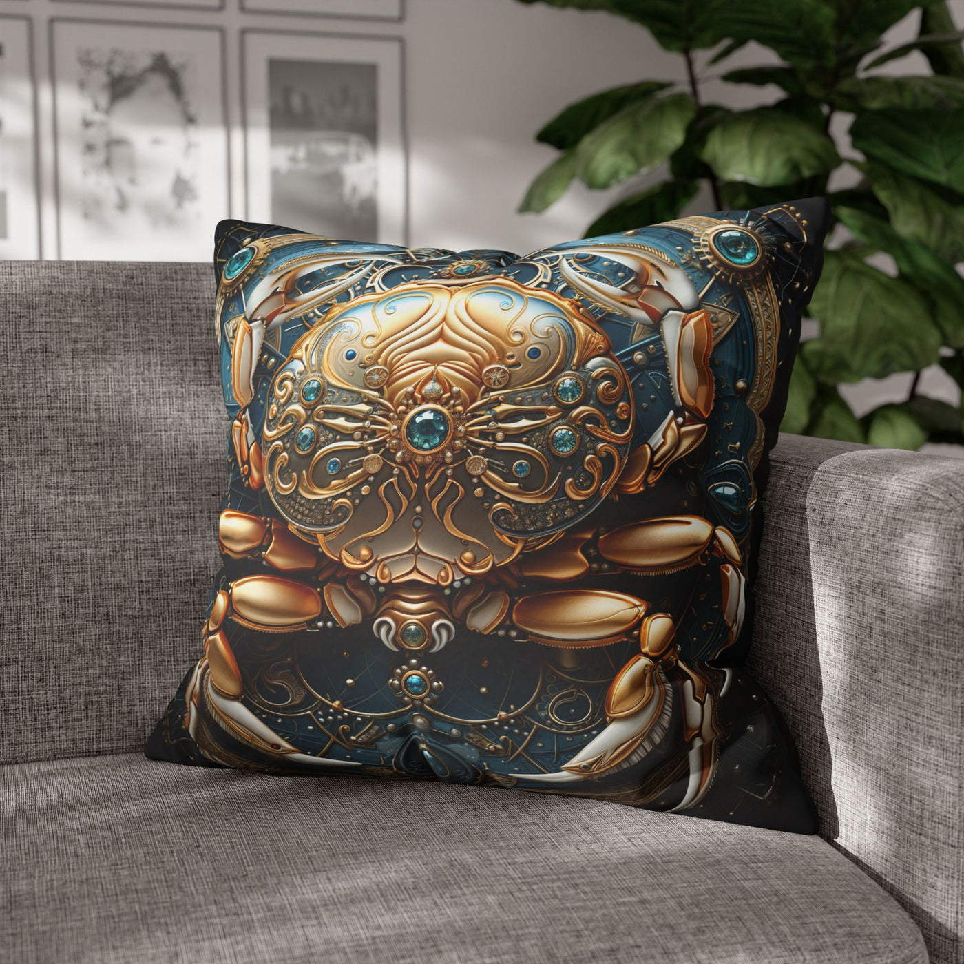 Artistic Cancer Zodiac Poly Canvas Pillowcase - Luxurious Sea-Themed Home Decor