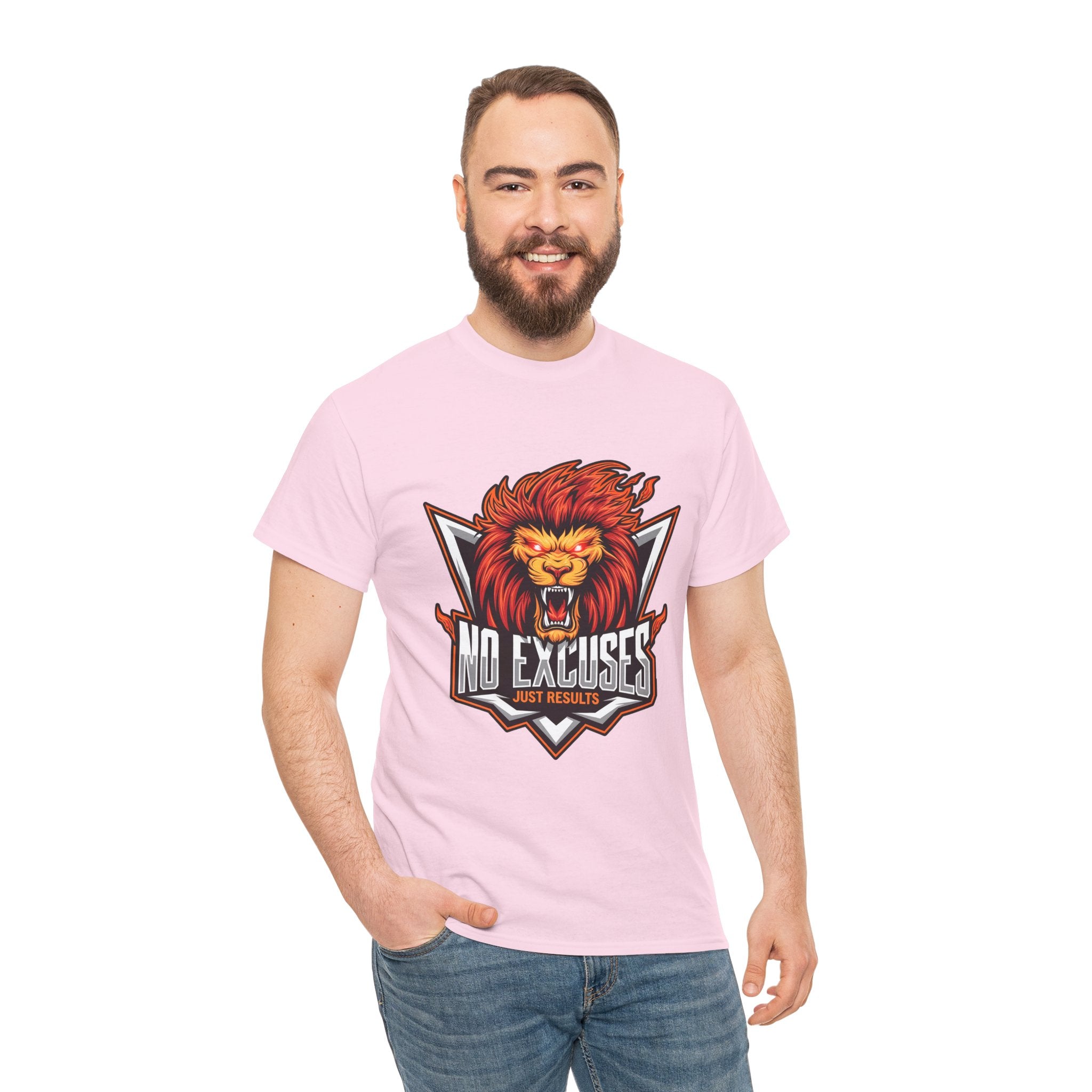 Motivational Lion Graphic Tee - 'No Excuses, Just Results'
