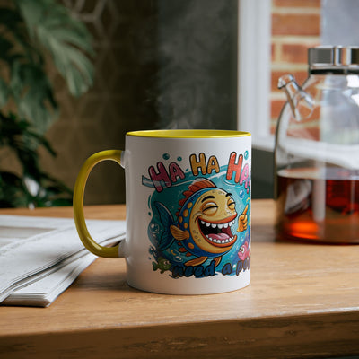 Coffee Mug - Humorous Fish-Themed Two-Tone Design, 11oz